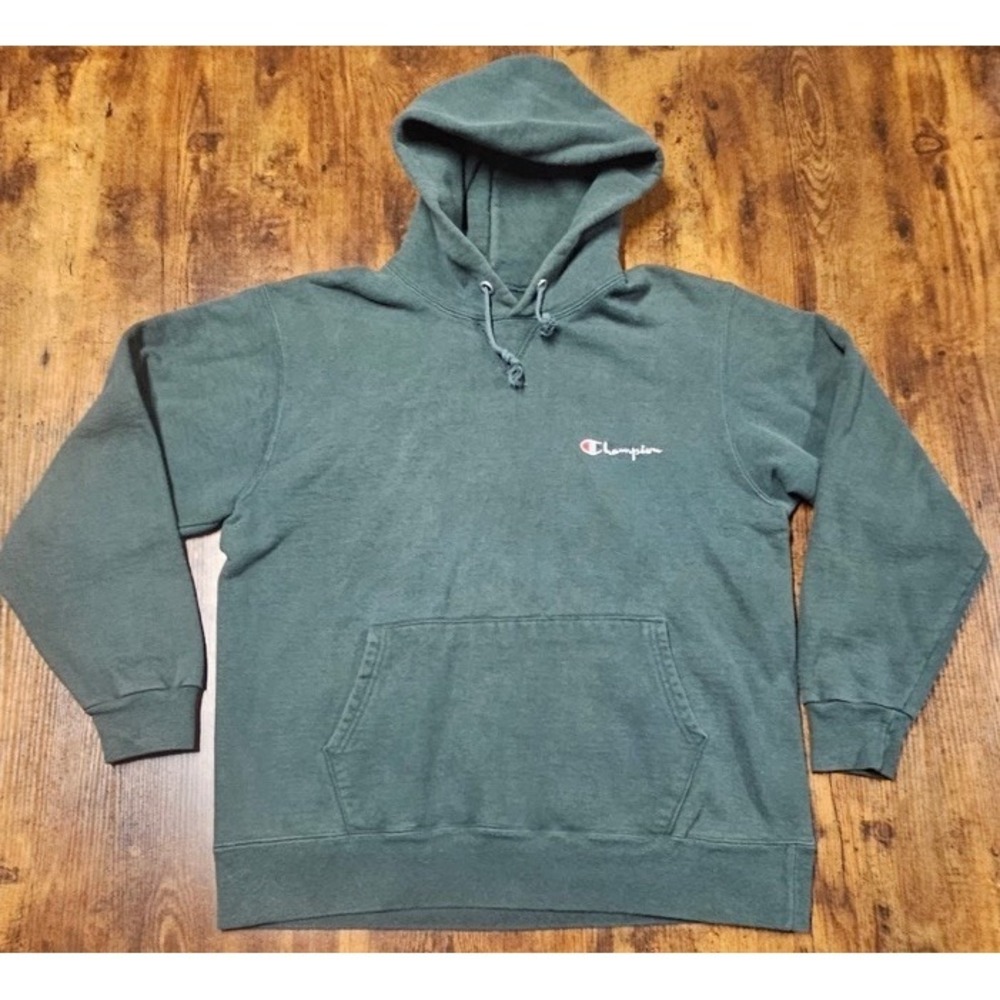 VTG Champion Authentic Forest Green Drawstring Hoodie Size Large Made In USA